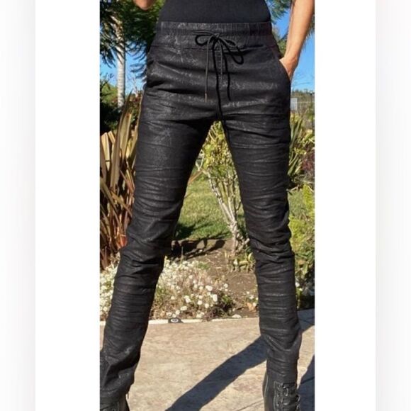 Bevy Flog Shely Black Python High Rise Drawstring Pants - Picture 2 of 8